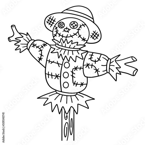 Scarecrow Isolated Coloring Page for Kids