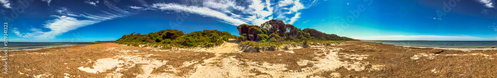D' Estrees Bay Beach, panoramic view of Kangaroo Island on a sunny day, Australia