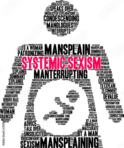 Systemic Sexism Word Cloud on a white background. 