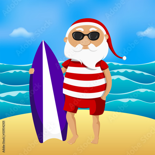 Santa Claus surfer. Vector illustration.