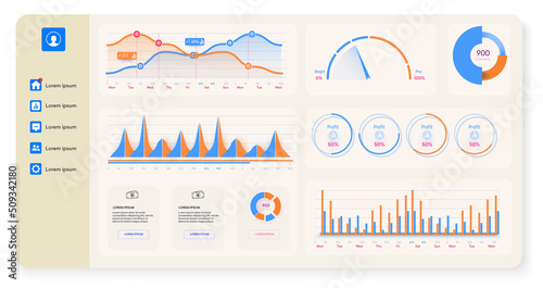 	
Dashboard UI, UX, KIT, great design for any site purposes. Business infographic template. Vector flat illustration