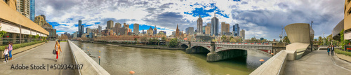Melbourne, Australia - September 6, 2018: Panoramic view of Melbourne skyline along Yarra river