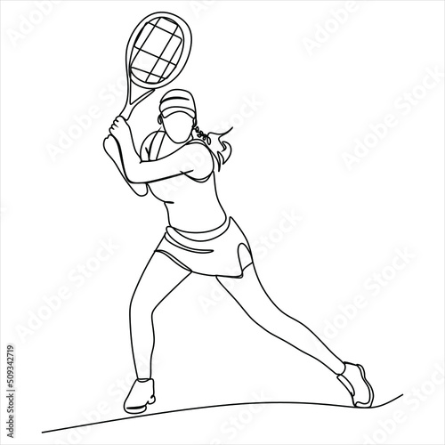 Vector drawing of a female tennis player. Sports, recreation.