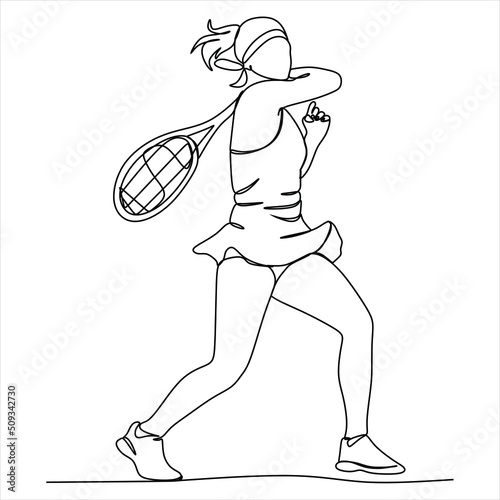 Vector drawing of a female tennis player. Sports, recreation.