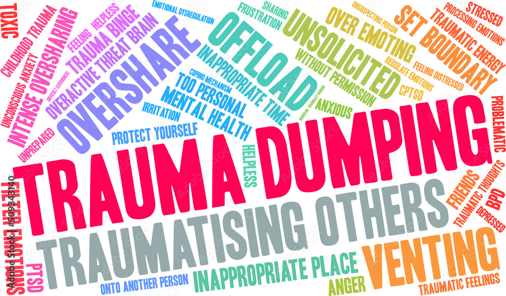 Trauma Dumping Word Cloud on a white background. Trauma Dumping Word Cloud on a white background.