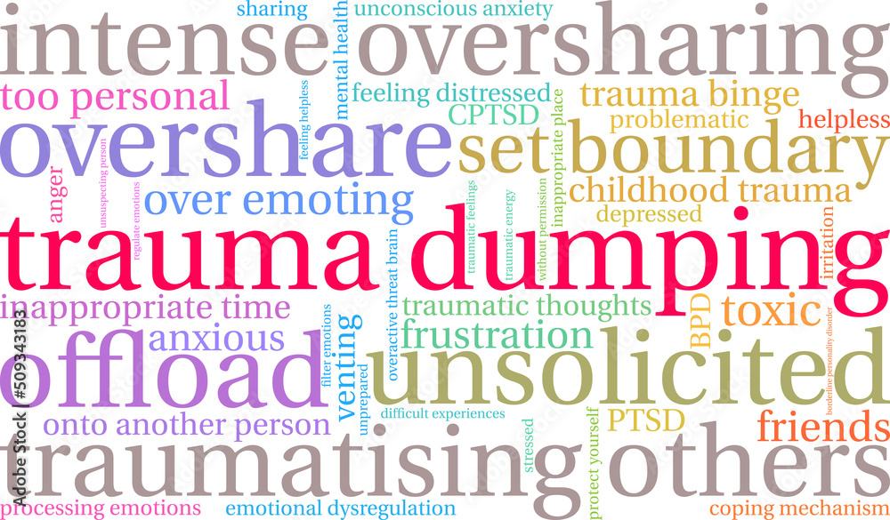 Trauma Dumping Word Cloud on a white background. Trauma Dumping Word Cloud on a white background.