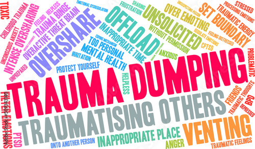 Trauma Dumping Word Cloud on a white background. 