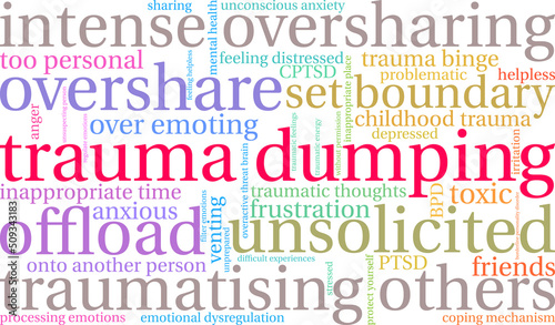Trauma Dumping Word Cloud on a white background. 