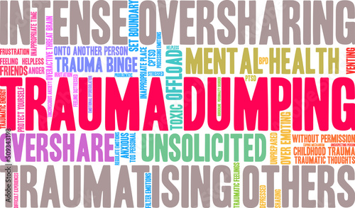 Trauma Dumping Word Cloud on a white background. 