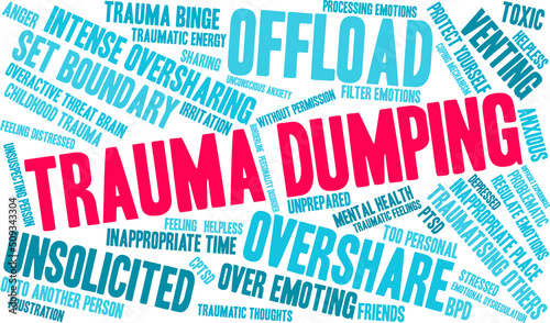 Trauma Dumping Word Cloud on a white background. 