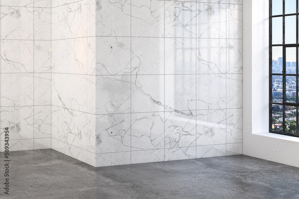 Obraz premium 3D rendering of room interior without furniture. Beautiful white marble walls. 3D Rendering 