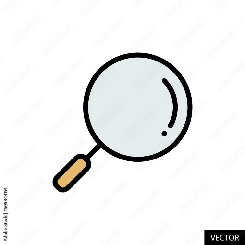 Magnifying glass or Loupe vector icon in flat style design for website design, app, UI, isolated on white background. Editable stroke. Vector illustration. Magnifying glass or Loupe vector icon in flat style design for website design, app, UI, isolated on white background. Editable stroke. Vector illustration.