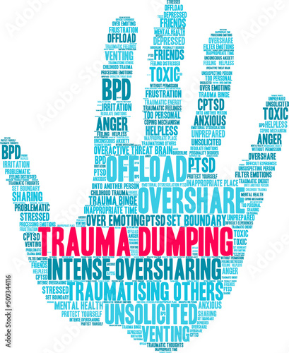 Trauma Dumping Word Cloud on a white background. 