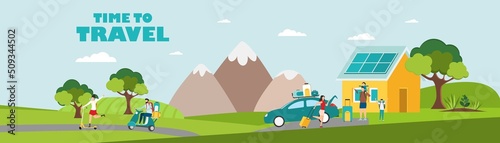 Travel. Summer rest. Family travel. Vacation with friends. Vector illustration.