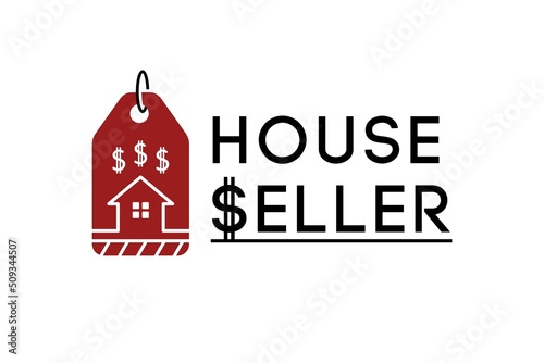 Tag Label Sale Price with House Home and dollar icon for Rent Buy Sell Apartment Real Estate Home logo design