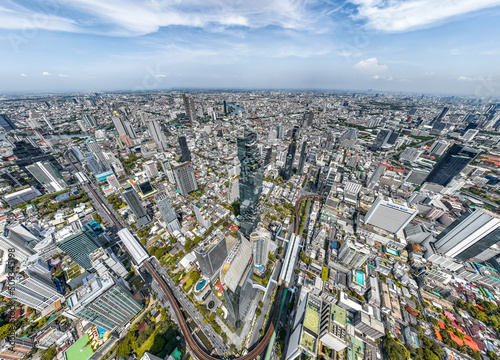 Aerial view of King Power Mahanakhon tower in Sathorn Silom central business district of Bangkok  Thailand