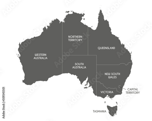 Vector map of Australia with regions or territories and administrative divisions. Editable and clearly labeled layers. photo