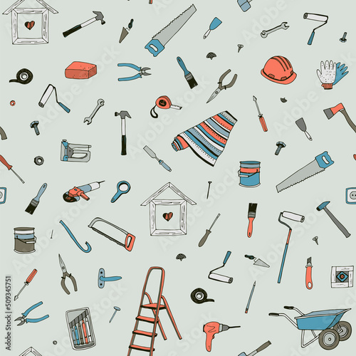 Repair tools vector seamless pattern