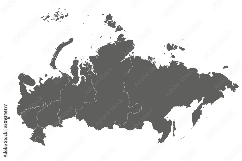 Vector blank map of Russia with regions or or federal districts and administrative divisions. Editable and clearly labeled layers.