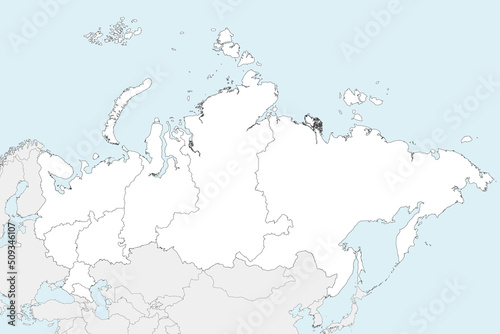 Vector blank map of Russia with regions or federal districts and administrative divisions, and neighbouring countries. Editable and clearly labeled layers. photo