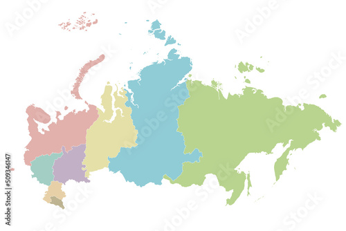 Vector blank map of Russia with regions or or federal districts and administrative divisions. Editable and clearly labeled layers. photo