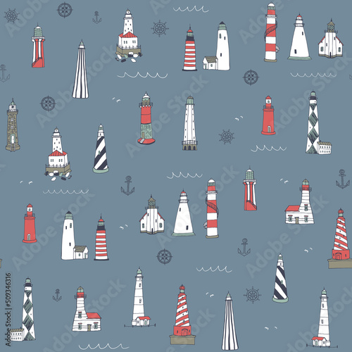 Lighthouse sea vector seamless pattern