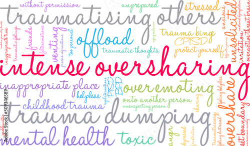 Intense Oversharing Word Cloud on a white background. 