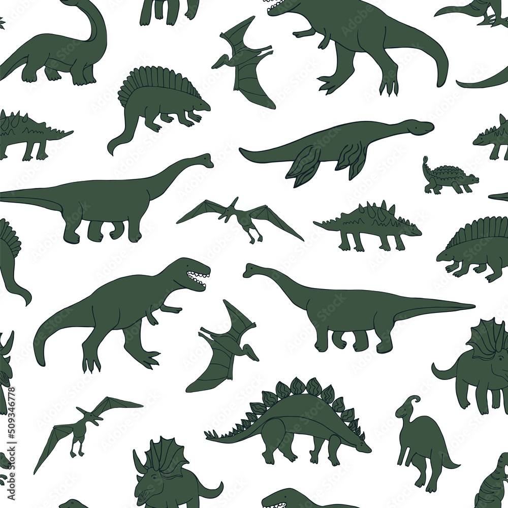 Dinosaur raptor vector seamless pattern