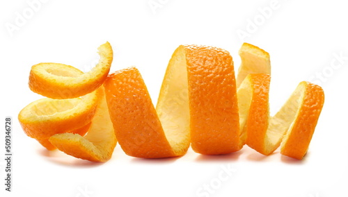 Fotografiet Orange peel, curl isolated on white