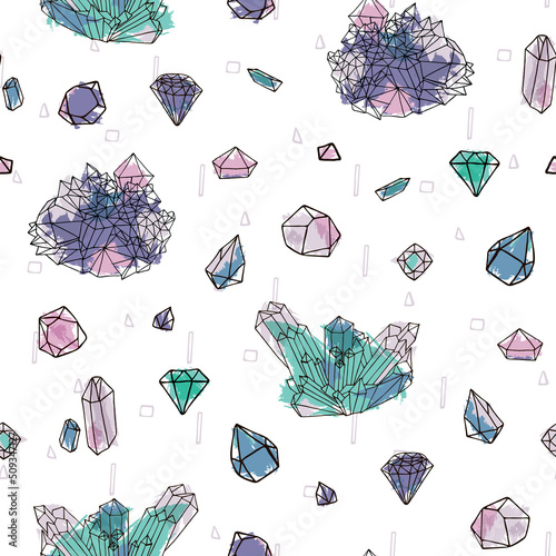 Diamond mineral vector seamless pattern