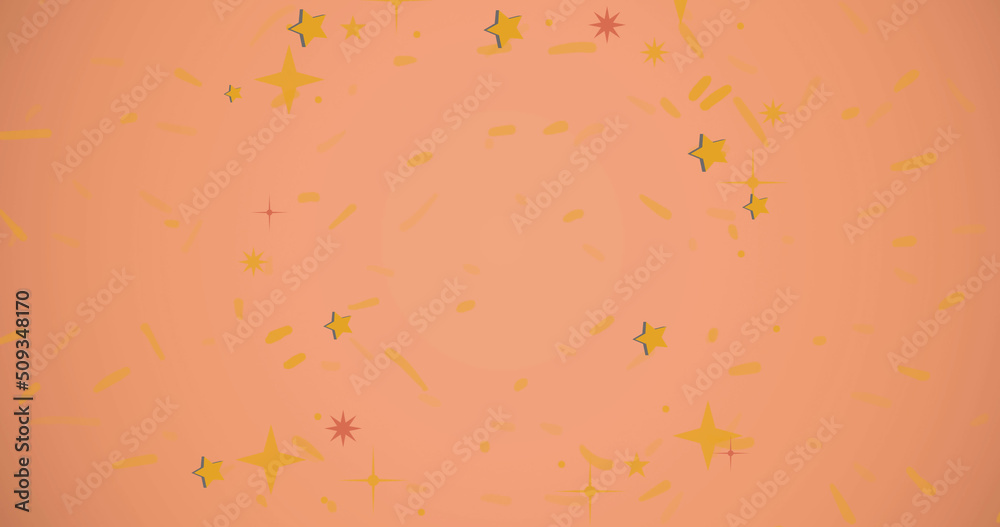 Image of happy new year text in red with yellow balloons on orange background Image of happy new year text in red with yellow balloons on orange background