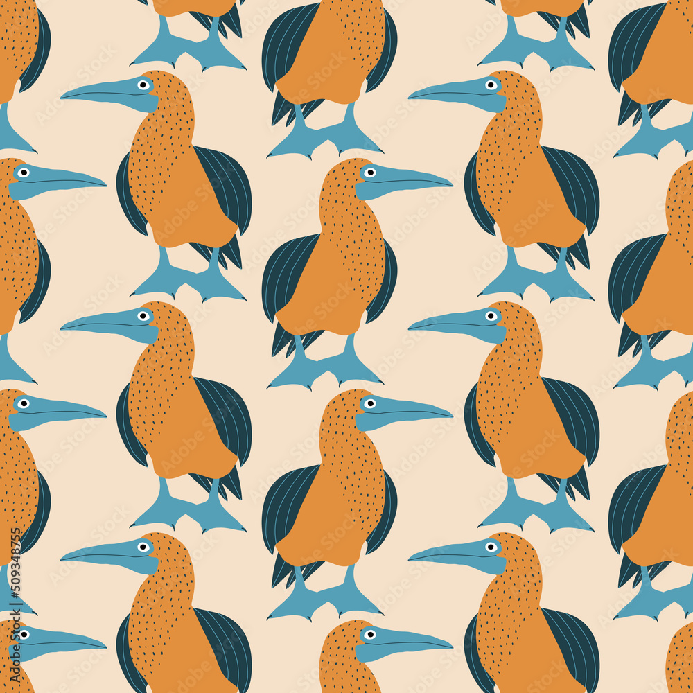 Vetor de Cute blue-footed boobies hand drawn vector illustration. Funny