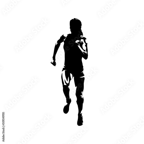 Running woman, front view. Abstract isolated vector silhouette. Female marathon runner