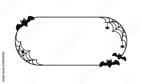Bat with spiders on web border frame. Halloween theme frames