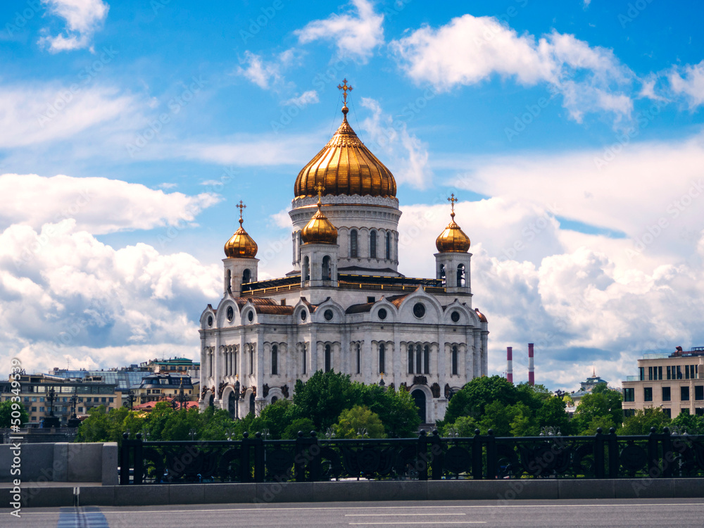 The Cathedral of Christ the Savior on the background of the blue sky, Russia Moscow.