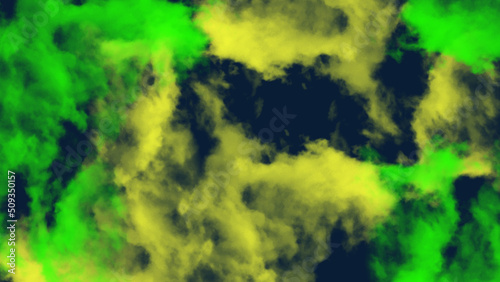 Green and yellow clouds on dark blue background