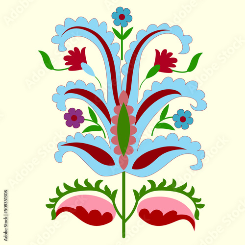 Suzani carpet element - flower in yellow background, this element from the traditional textile product of Central Asian countries. 
