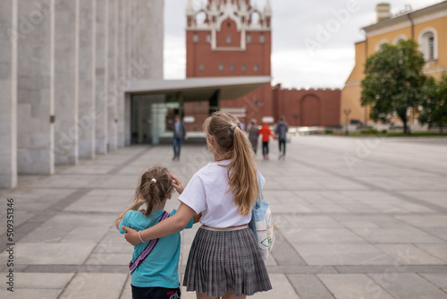 06,06,2022 Russia Moscow kremlin children walk on excursions around the kremlin in summer. High quality photo