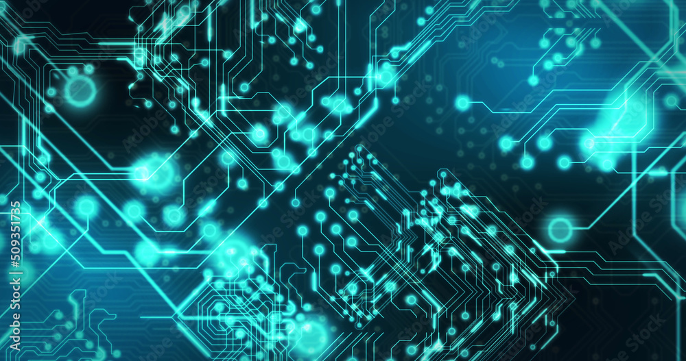 Fototapeta premium Image of technology circuit over black background