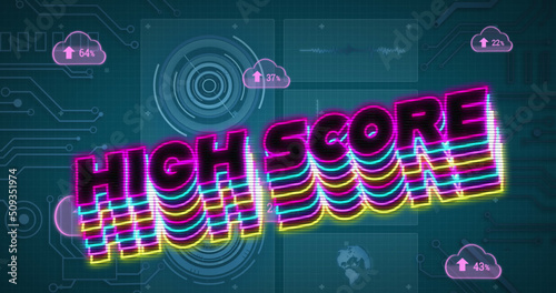 Wallpaper Mural Image of high score text and data processing on blue background Torontodigital.ca