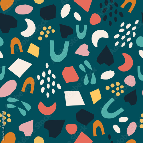 Seamless Vector Abstract Pattern Shapes Paper Cut Indie Funky Creative Colorful Repeat