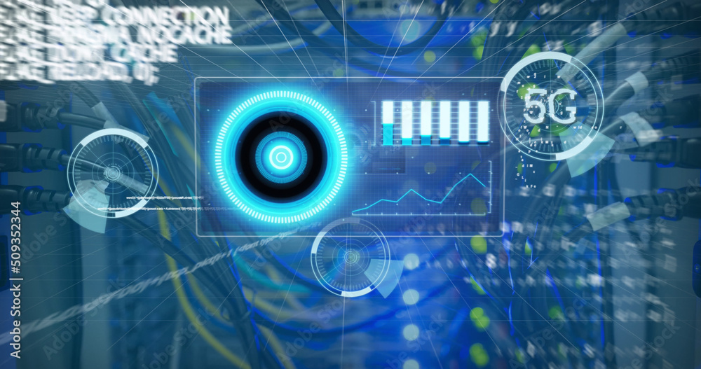 Image of data processing over server room Image of data processing over server room