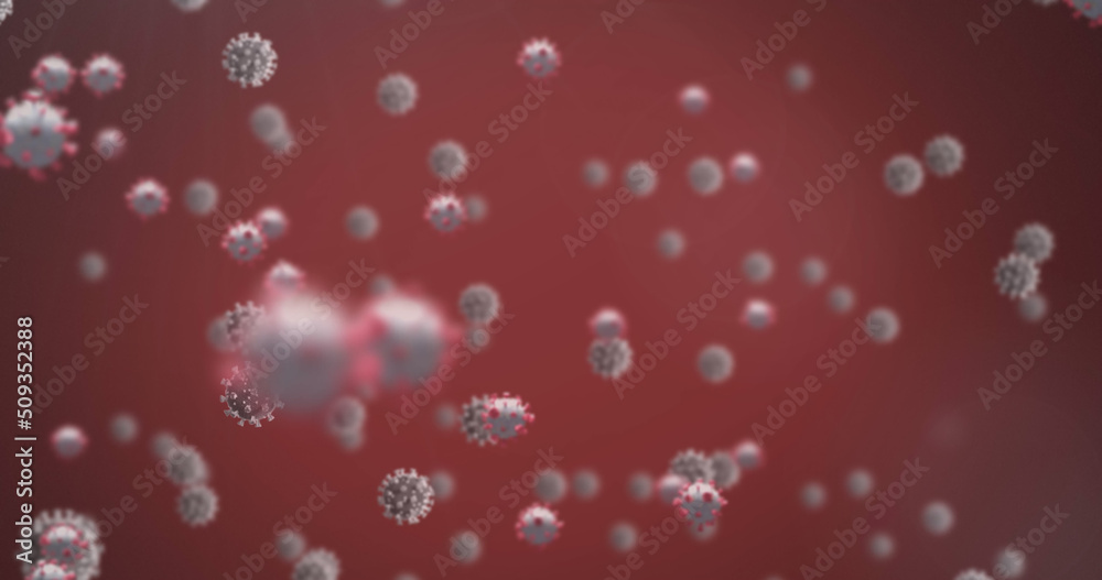Image of virus cells on red background