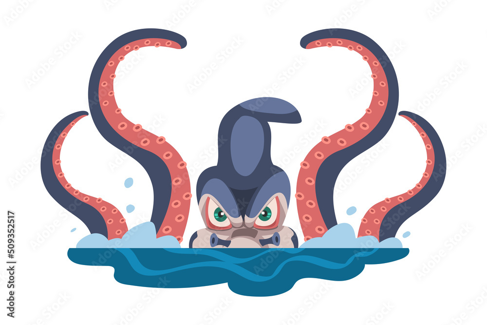 Giant Octopus from Depths of the Sea as Kraken Sea Monster Vector ...