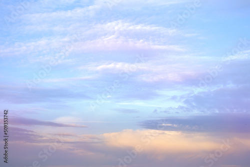 sunset in evening beautiful colorful dramatic sky with cloud, background light sky gradient, concept of lightness, elevation, heavenly space, abode of God, meditative calmness and greatness
