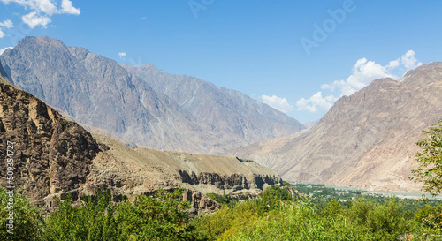 Gilgit river  tributary of the Indus river  flowing through the beautiful mountain valley in the Karakorum mountains in Pakistan
