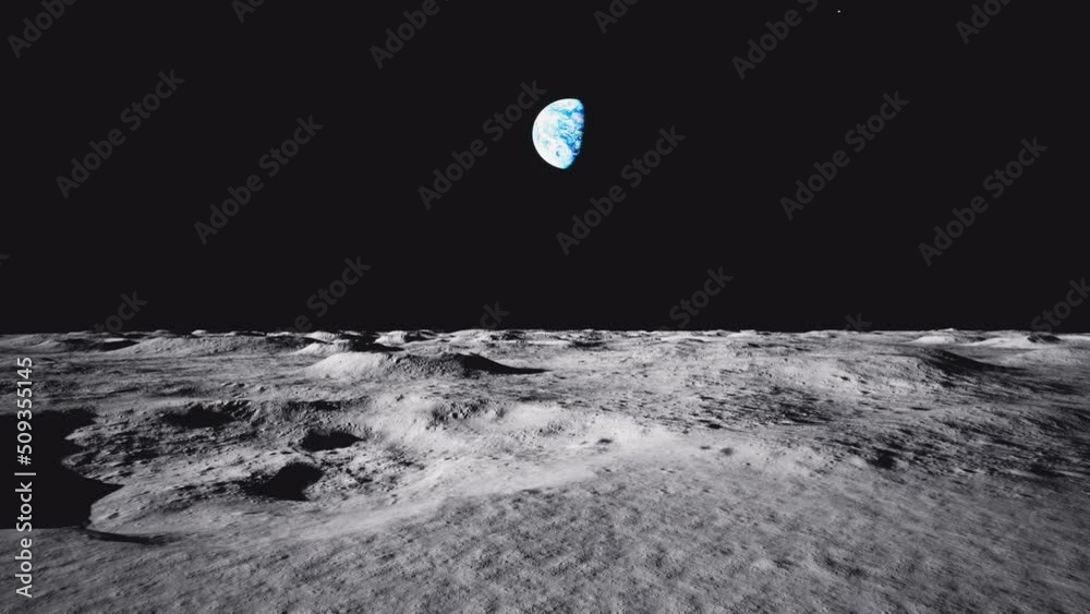 Space walking on the surface of the moon while looking at the Earth