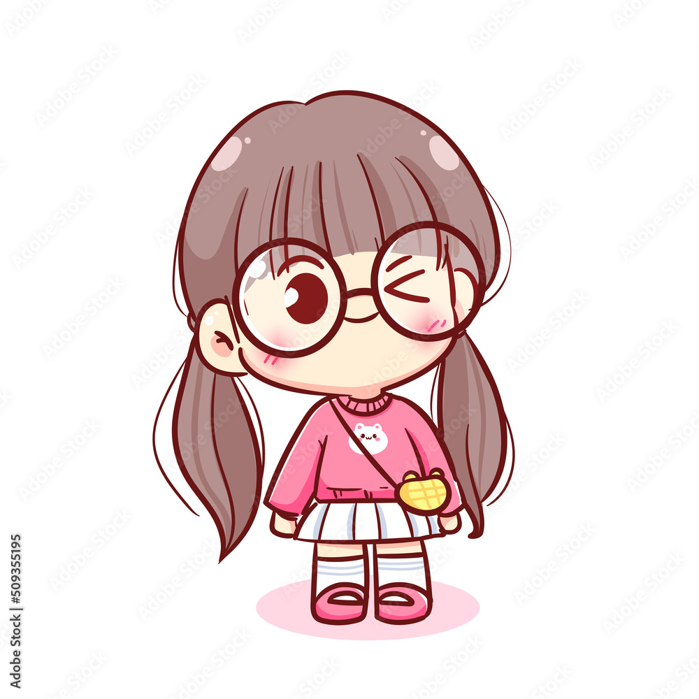 Happy cute kid girl childhood hand drawn cartoon character illustration ...