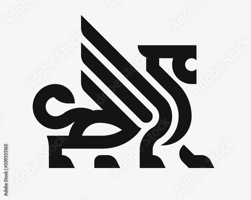 Winged lion modern logo. King heraldic emblem design editable for your business. Vector illustration.