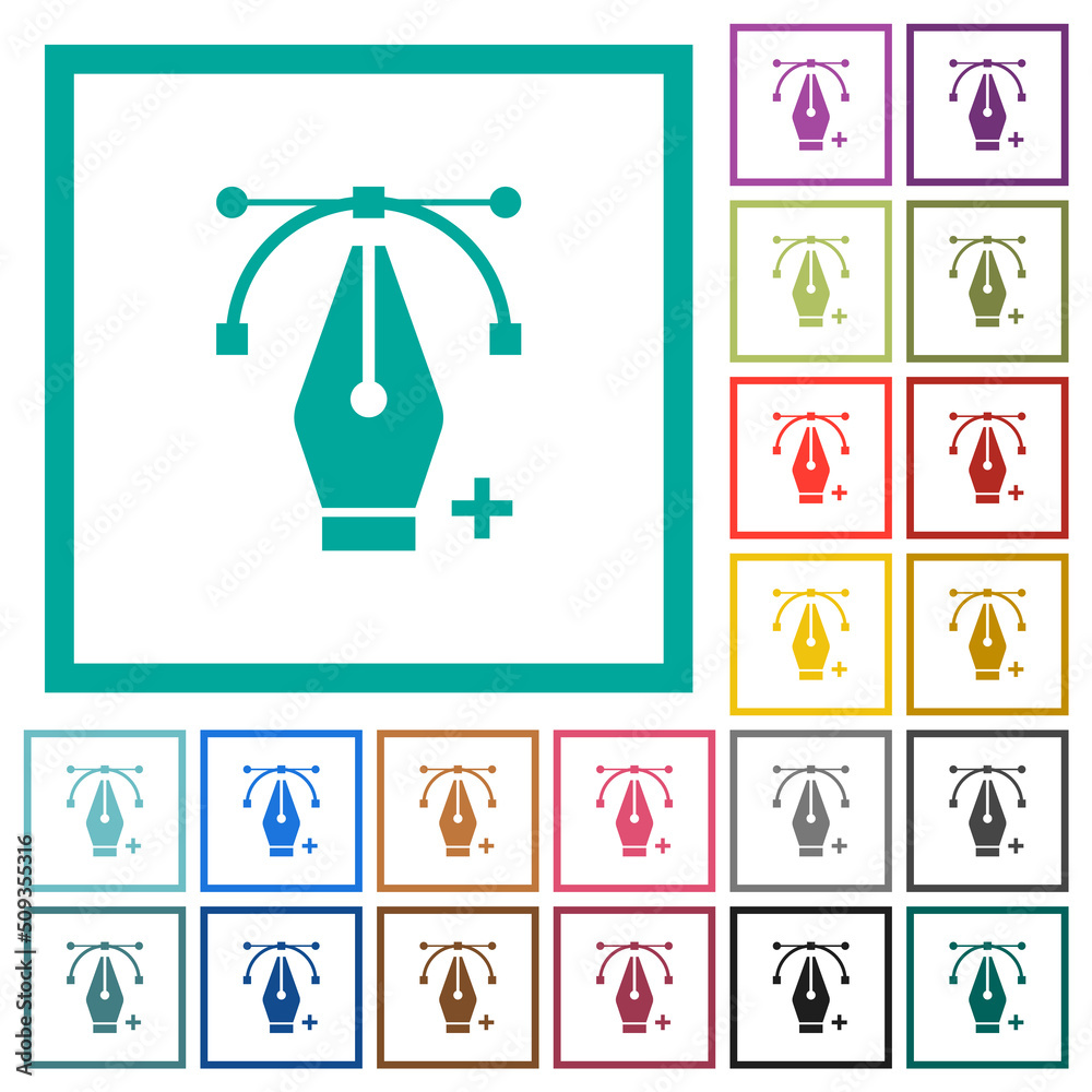 Adding editing point with pen tool flat color icons with quadrant frames Adding editing point with pen tool flat color icons with quadrant frames